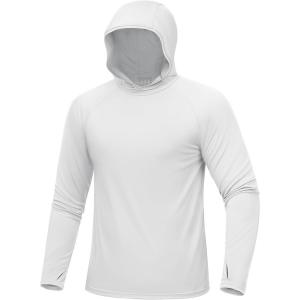 image:imageMAGCOMSEN Mens UPF 50 Sun Protection Hoodies Quick Dry Long Sleeve Rash Guard Lightweight Hoodie Shirt Fishing RunningWhite