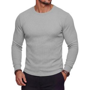 image:imageMAGCOMSEN Mens Thermal Shirts Long Sleeve Waffle Underwear Top Cold Weather Base Layer Winter Warm UndershirtsLight Grey