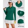 image:imageMAGCOMSEN Womens Long Sleeve Polo Shirts UPF 50 Golf Tops Moisture Wicking Collared Shirt Tennis 3ButtonEmerald Green