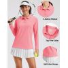 image:imageMAGCOMSEN Womens Long Sleeve Polo Shirts UPF 50 Golf Tops Moisture Wicking Collared Shirt Tennis 3ButtonPink