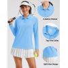 image:imageMAGCOMSEN Womens Long Sleeve Polo Shirts UPF 50 Golf Tops Moisture Wicking Collared Shirt Tennis 3ButtonWaterfall Blue