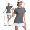 image:imageMAGCOMSEN Womens Polo Shirts Short Sleeve Quick Dry Golf TShirts Collared Golf Tops for Work Casual 4 ButtonsDark Grey