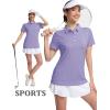 image:imageMAGCOMSEN Womens Polo Shirts Short Sleeve Quick Dry Golf TShirts Collared Golf Tops for Work Casual 4 ButtonsLight Purple