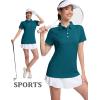 image:imageMAGCOMSEN Womens Polo Shirts Short Sleeve Quick Dry Golf TShirts Collared Golf Tops for Work Casual 4 ButtonsPeacock Blue