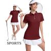 image:imageMAGCOMSEN Womens Polo Shirts Short Sleeve Quick Dry Golf TShirts Collared Golf Tops for Work Casual 4 ButtonsWine Red