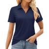 image:imageMAGCOMSEN Womens Golf Shirts Short Sleeve Polo Collared Shirt V Neck Quick Dry Sun Protection UPF 50 Tennis Top02navy