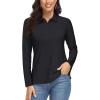 image:imageMAGCOMSEN Womens Long Sleeve Polo Shirts UPF 50 Golf Tops Moisture Wicking Collared Shirt Tennis 3ButtonBlack