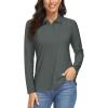 image:imageMAGCOMSEN Womens Long Sleeve Polo Shirts UPF 50 Golf Tops Moisture Wicking Collared Shirt Tennis 3ButtonDark Grey