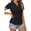 image:imageMAGCOMSEN Womens Polo Shirts Short Sleeve Golf Tops Quick Dry UPF 50 V Neck Collared Tennis Athletic T ShirtsBlack