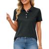 image:imageMAGCOMSEN Womens Polo Shirts Short Sleeve Quick Dry Golf TShirts Collared Golf Tops for Work Casual 4 ButtonsBlack