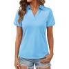 image:imageMAGCOMSEN Womens Polo Shirts Short Sleeve UPF 50 Sun Protection Golf Shirt V Neck Collared Tops Dry FitSky Blue