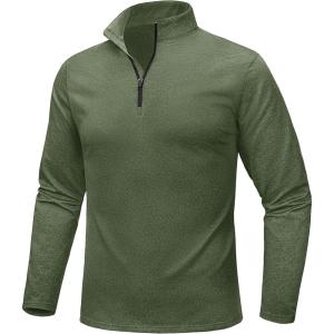 image:imageMAGCOMSEN Mens Quarter Zip Pullover Fleece Lined Long Sleeve Golf Shirts 14 Zip Thermal Running Athletic SweatshirtsGreen