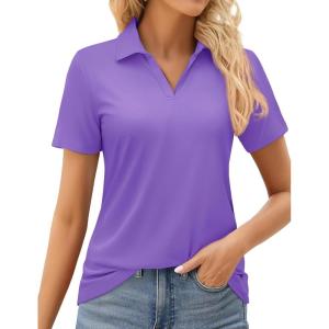 image:imageMAGCOMSEN Womens Golf Shirts Short Sleeve Polo Collared Shirt V Neck Quick Dry Sun Protection UPF 50 Tennis TopLight Purple