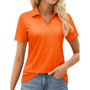 image:imageMAGCOMSEN Womens Golf Shirts Short Sleeve Polo Collared Shirt V Neck Quick Dry Sun Protection UPF 50 Tennis TopOrange
