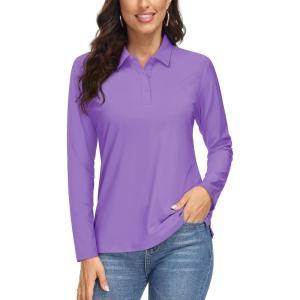 image:imageMAGCOMSEN Womens Long Sleeve Polo Shirts UPF 50 Golf Tops Moisture Wicking Collared Shirt Tennis 3ButtonLight Purple