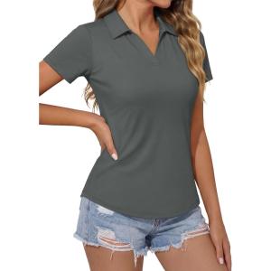 image:imageMAGCOMSEN Womens Polo Shirts Short Sleeve Golf Tops Quick Dry UPF 50 V Neck Collared Tennis Athletic T ShirtsDarkgrey