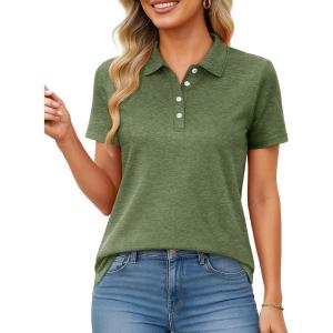image:imageMAGCOMSEN Womens Polo Shirts Short Sleeve Quick Dry Golf TShirts Collared Golf Tops for Work Casual 4 ButtonsArmy Green