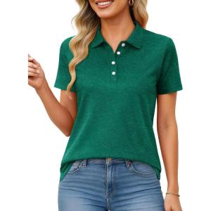 image:imageMAGCOMSEN Womens Polo Shirts Short Sleeve Quick Dry Golf TShirts Collared Golf Tops for Work Casual 4 ButtonsEmerald Green