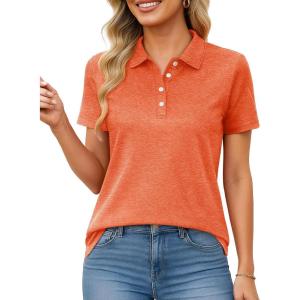 image:imageMAGCOMSEN Womens Polo Shirts Short Sleeve Quick Dry Golf TShirts Collared Golf Tops for Work Casual 4 ButtonsOrange