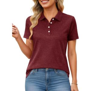 image:imageMAGCOMSEN Womens Polo Shirts Short Sleeve Quick Dry Golf TShirts Collared Golf Tops for Work Casual 4 ButtonsWine Red