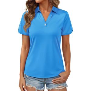 image:imageMAGCOMSEN Womens Polo Shirts Short Sleeve UPF 50 Sun Protection Golf Shirt V Neck Collared Tops Dry FitAzure