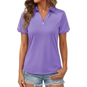 image:imageMAGCOMSEN Womens Polo Shirts Short Sleeve UPF 50 Sun Protection Golf Shirt V Neck Collared Tops Dry FitLight Purple