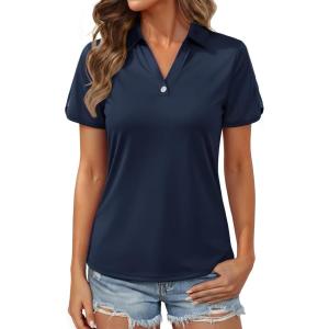 image:imageMAGCOMSEN Womens Polo Shirts Short Sleeve UPF 50 Sun Protection Golf Shirt V Neck Collared Tops Dry FitNavy