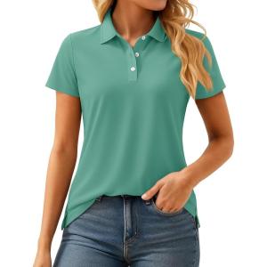image:imageMAGCOMSEN Womens Polos Golf Shirts Short Sleeve UPF 50 Collared Shirt Quick Dry Tennis Work Athletic Tops06grey Green