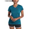 image:imageMAGCOMSEN Ladies Summer Tops Short Sleeve Workout Active Wear Plain Vneck Shirt Travel Tee Undershirts Peacock Blue L