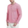image:imageMAGCOMSEN Long Sleeve Cotton Shirt for Men Henley Shirts Summer Casual Shirt with Pocket Three Button Placket Fall Tshirts Grey PinkM
