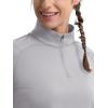 image:imageMAGCOMSEN Quarter Zip Pullover Women Fleece Shirt Thermal Long Sleeve Athletic Running Tops Thumb HoleLight Grey