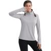 image:imageMAGCOMSEN Quarter Zip Pullover Women Fleece Shirt Thermal Long Sleeve Athletic Running Tops Thumb HoleLight Grey