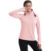image:imageMAGCOMSEN Quarter Zip Pullover Women Fleece Shirt Thermal Long Sleeve Athletic Running Tops Thumb HoleLight Pink