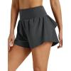 image:imageMAGCOMSEN Womens High Waisted Running Shorts 25 Quick Dry Athletic Workout Flowy Ruffle Shorts with Liner Zip PocketsDark Grey