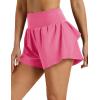 image:imageMAGCOMSEN Womens High Waisted Running Shorts 25 Quick Dry Athletic Workout Flowy Ruffle Shorts with Liner Zip PocketsHot Pink