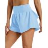 image:imageMAGCOMSEN Womens High Waisted Running Shorts 25 Quick Dry Athletic Workout Flowy Ruffle Shorts with Liner Zip PocketsLight Blue