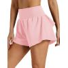 image:imageMAGCOMSEN Womens High Waisted Running Shorts 25 Quick Dry Athletic Workout Flowy Ruffle Shorts with Liner Zip PocketsLight Pink