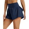 image:imageMAGCOMSEN Womens High Waisted Running Shorts 25 Quick Dry Athletic Workout Flowy Ruffle Shorts with Liner Zip PocketsNavy Blue