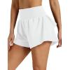 image:imageMAGCOMSEN Womens High Waisted Running Shorts 25 Quick Dry Athletic Workout Flowy Ruffle Shorts with Liner Zip PocketsWhite