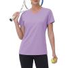 image:imageMAGCOMSEN Womens Workout Tops Short Sleeve UPF 50 Athletic Shirts Quick Dry VNeck TShirt Moisture Wicking Gym TeeGrey Purple