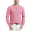 image:imageMAGCOMSEN Long Sleeve Cotton Shirt for Men Henley Shirts Summer Casual Shirt with Pocket Three Button Placket Fall Tshirts Grey PinkM