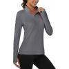 image:imageMAGCOMSEN Quarter Zip Pullover Women Fleece Shirt Thermal Long Sleeve Athletic Running Tops Thumb HoleDark Grey