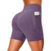 image:imageMAGCOMSEN Womens Biker Shorts 5 Pockets No Front Seam High Waisted Tummy Control Yoga Gym Workout ShortsDark Purple