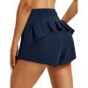 image:imageMAGCOMSEN Womens High Waisted Running Shorts 25 Quick Dry Athletic Workout Flowy Ruffle Shorts with Liner Zip PocketsNavy Blue