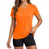 image:imageMAGCOMSEN Womens Workout Tops Short Sleeve UPF 50 Athletic Shirts Quick Dry VNeck TShirt Moisture Wicking Gym Tee05orange