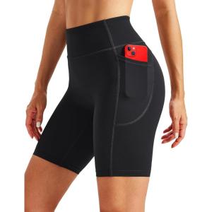 image:imageMAGCOMSEN Biker Shorts Women 8 No Front Seam Tummy Control Spandex Shorts with Pockets High Waisted Yoga Workout GymBlack