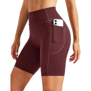 image:imageMAGCOMSEN Biker Shorts Women 8 No Front Seam Tummy Control Spandex Shorts with Pockets High Waisted Yoga Workout GymBurgundy