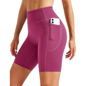 image:imageMAGCOMSEN Biker Shorts Women 8 No Front Seam Tummy Control Spandex Shorts with Pockets High Waisted Yoga Workout GymHot Pink