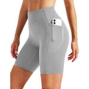 image:imageMAGCOMSEN Biker Shorts Women 8 No Front Seam Tummy Control Spandex Shorts with Pockets High Waisted Yoga Workout GymLightgrey