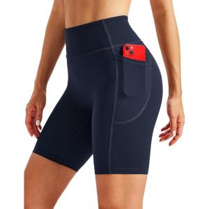 image:imageMAGCOMSEN Biker Shorts Women 8 No Front Seam Tummy Control Spandex Shorts with Pockets High Waisted Yoga Workout GymNavy